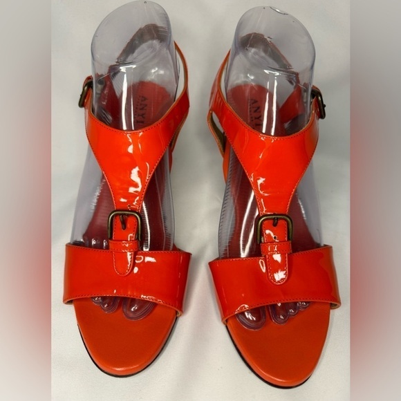 Anyi Lu Women’s Lola Red/Orange Patent Wedge Sandals Handmade in Italy Size 39 - Picture 4 of 13